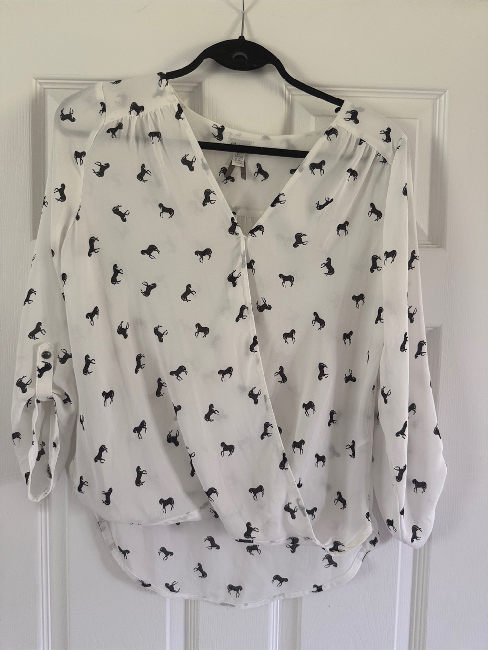 Dynamite White Blouse with Black Horse Print